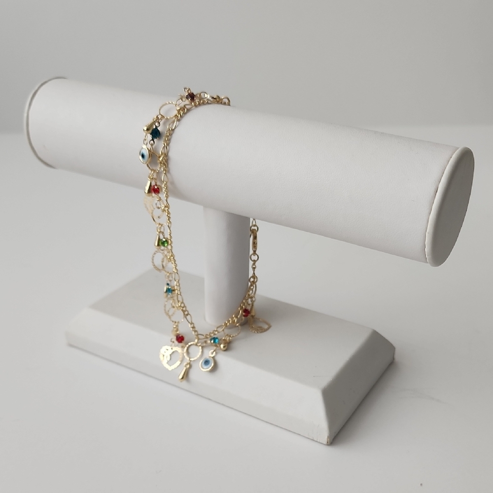 18K Gold Laminated Multi-Color Charm Anklet Bracelet